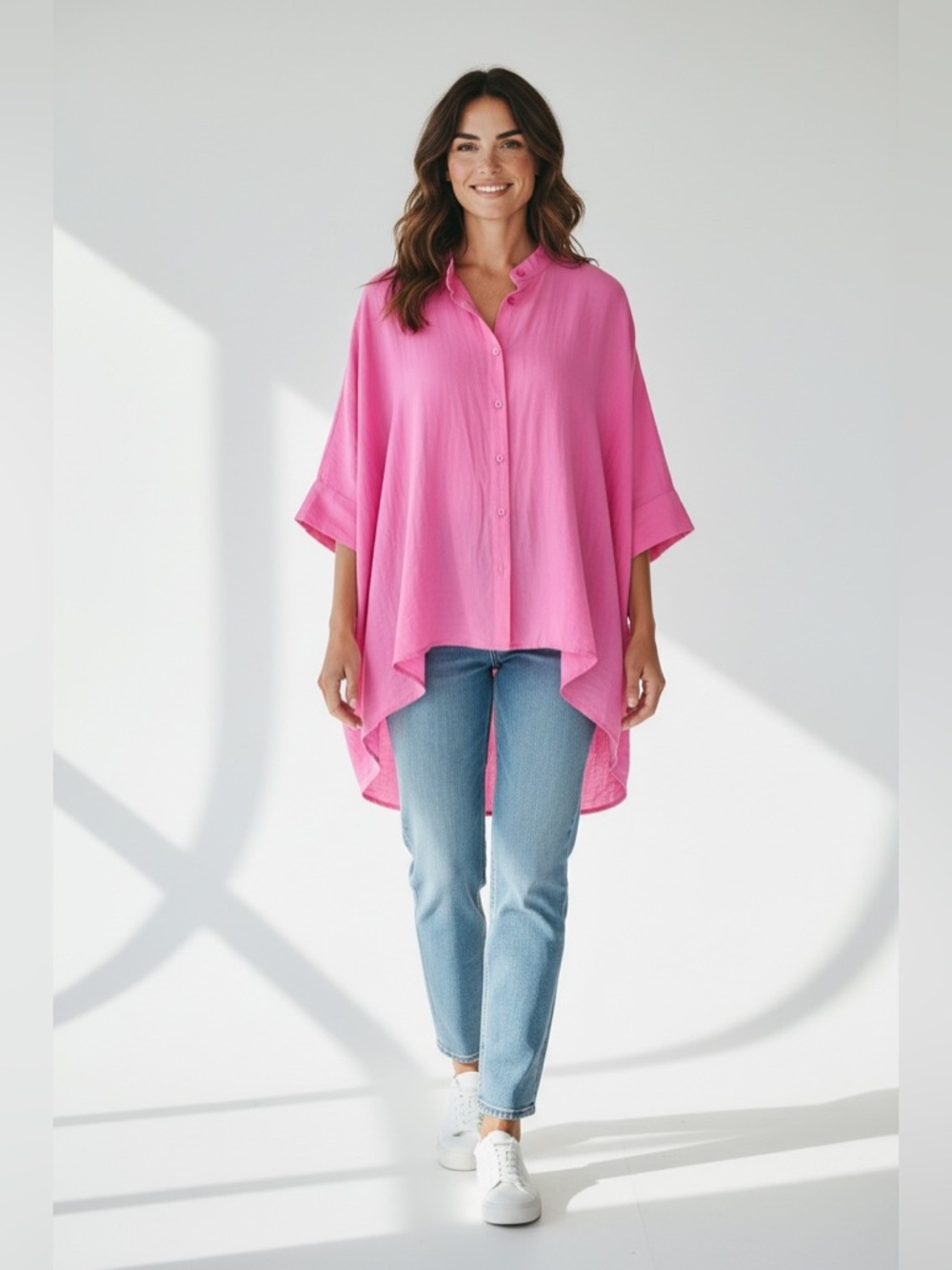 Stark X Women’s Oversized Button Front Tunic // Pink // Medium